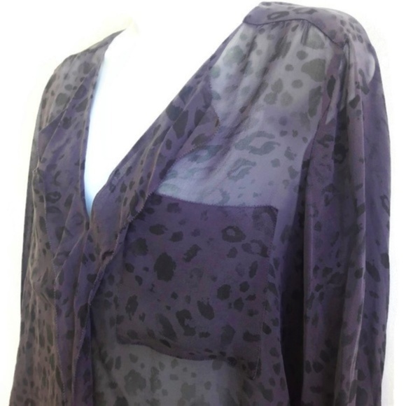 T Babaton Blouse Sheer Pure Silk Button Animal M - Picture 2 of 7